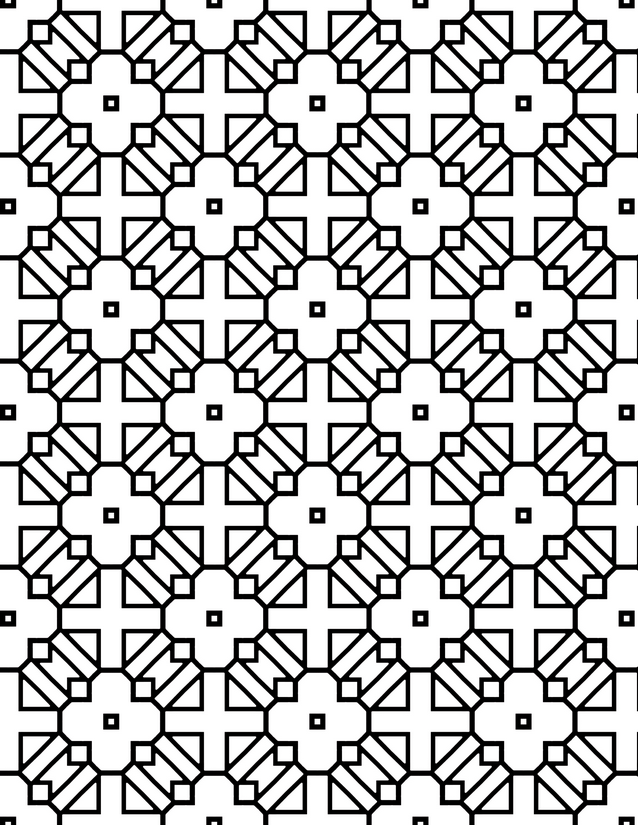 Striped Octagon Floral Grid Coloring Page, Tiny Square Centers