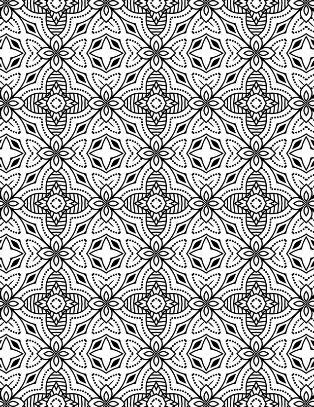 Striped Oval and Cross Tile Coloring Page, Dotted Arches and Star Points