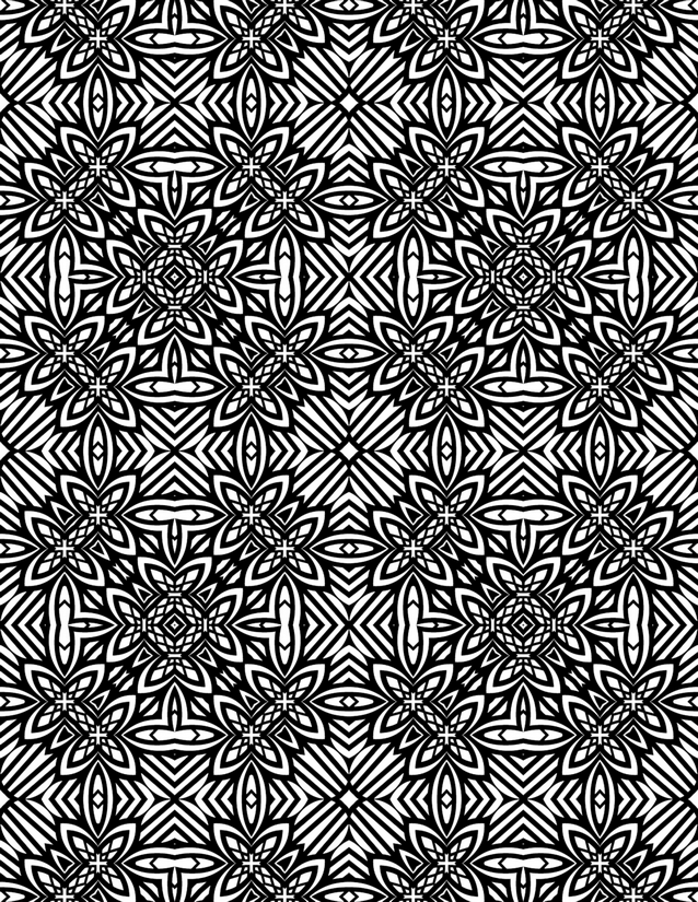 Striped Petal and Cross Grid Coloring Page, Dense Black Fill
