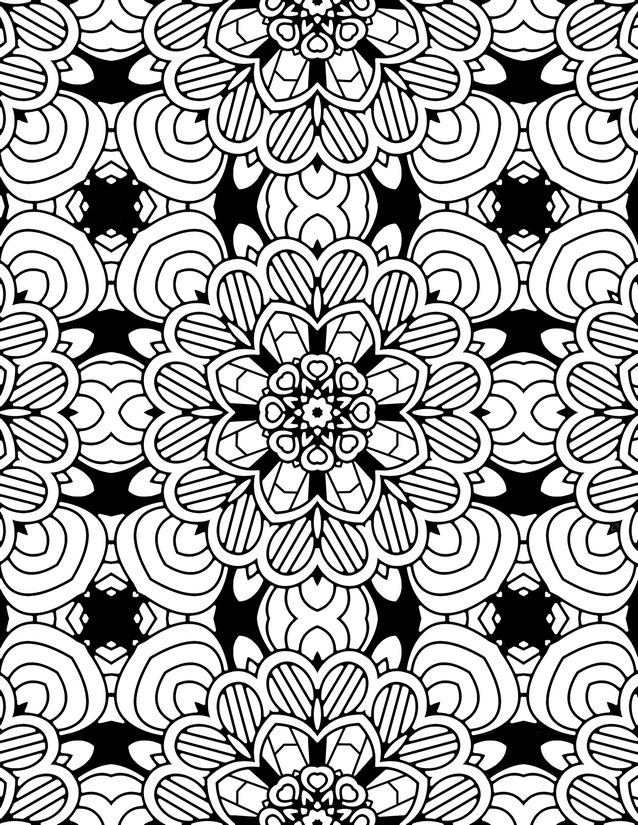 Striped Petal Medallion Coloring Page, Layered Floral Grid