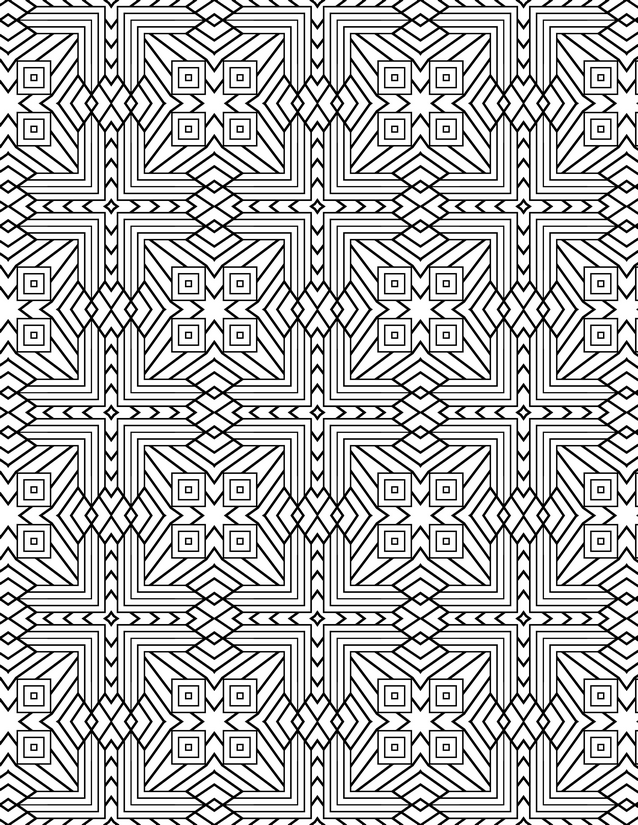 Striped Square Star Grid Coloring Page, Nested Frames and Center Stars