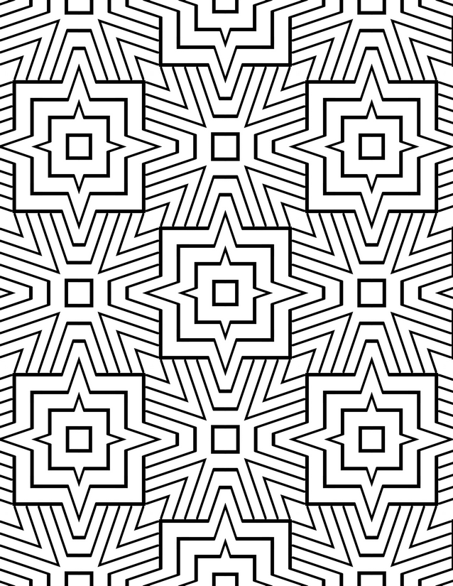 Striped Star Tile Coloring Page, Concentric Lines and Square Centers