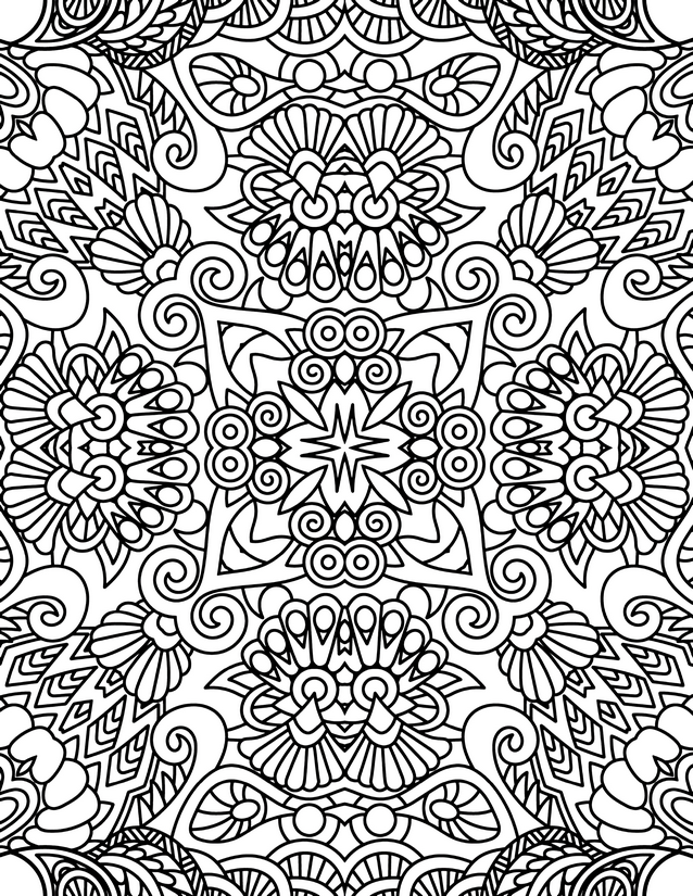 Swirl and Fan Medallion Coloring Page, Dense Repeat Pattern