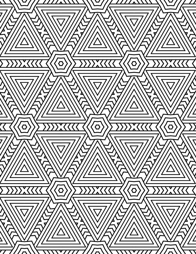 Triangle and Hexagon Tile Coloring Page, Nested Stripes