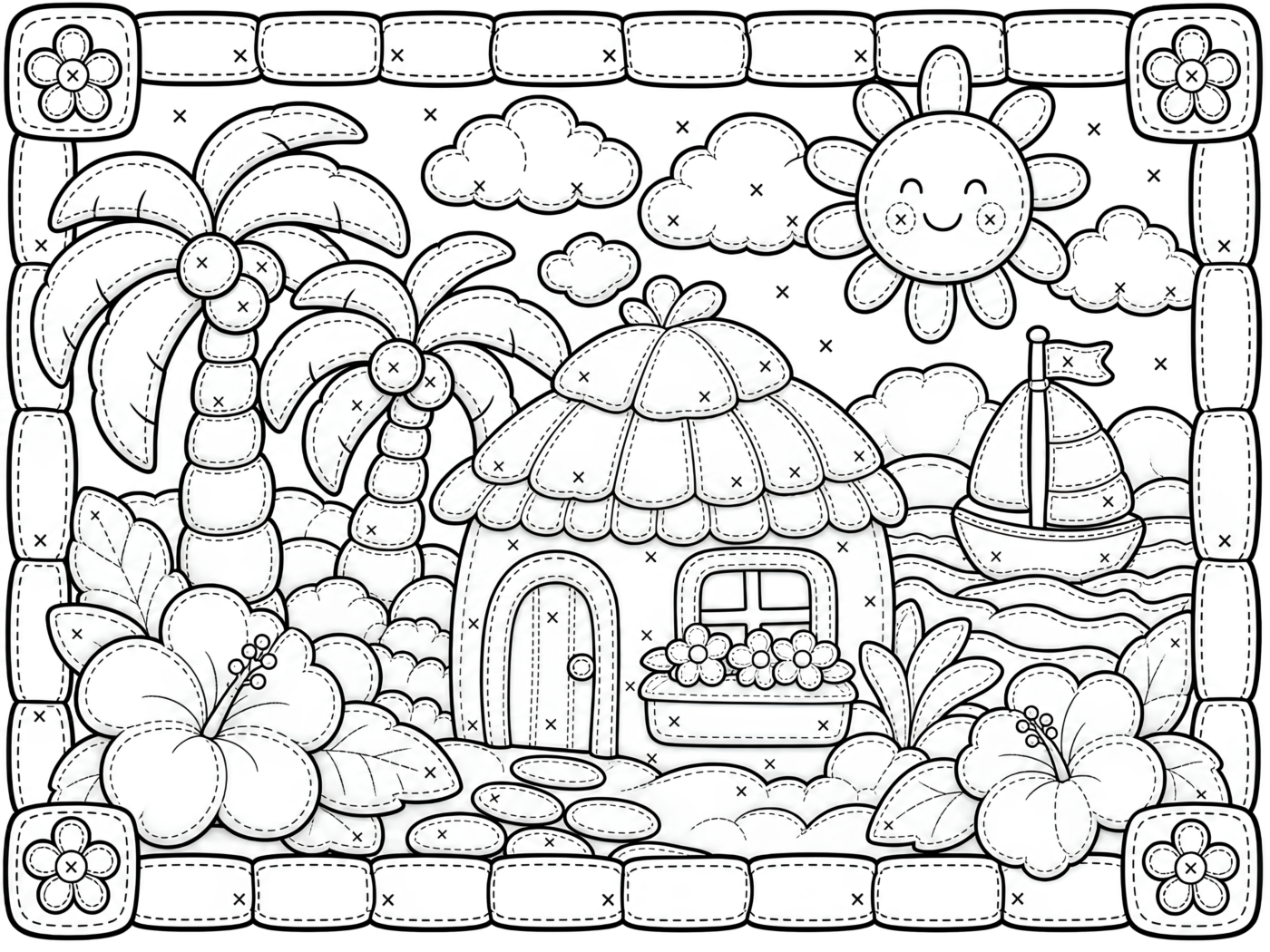 Tropical Beach Hut Scene