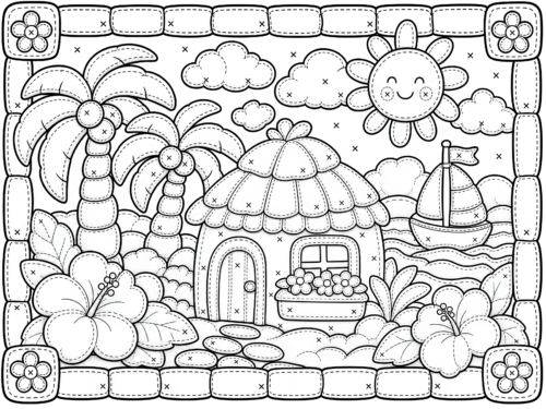 Tropical Beach Hut Scene