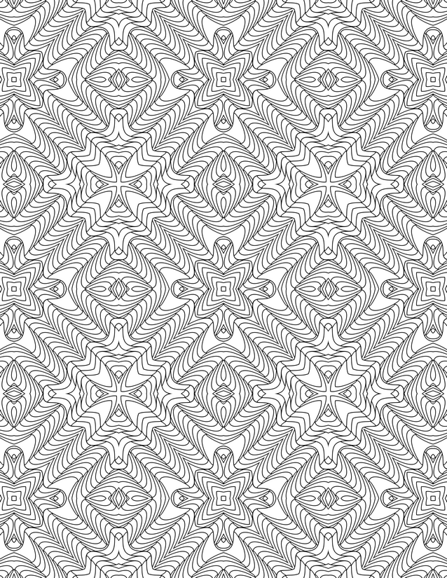 Wavy Diamond Tile Coloring Page, Flowing Lines and Mirrored Centers