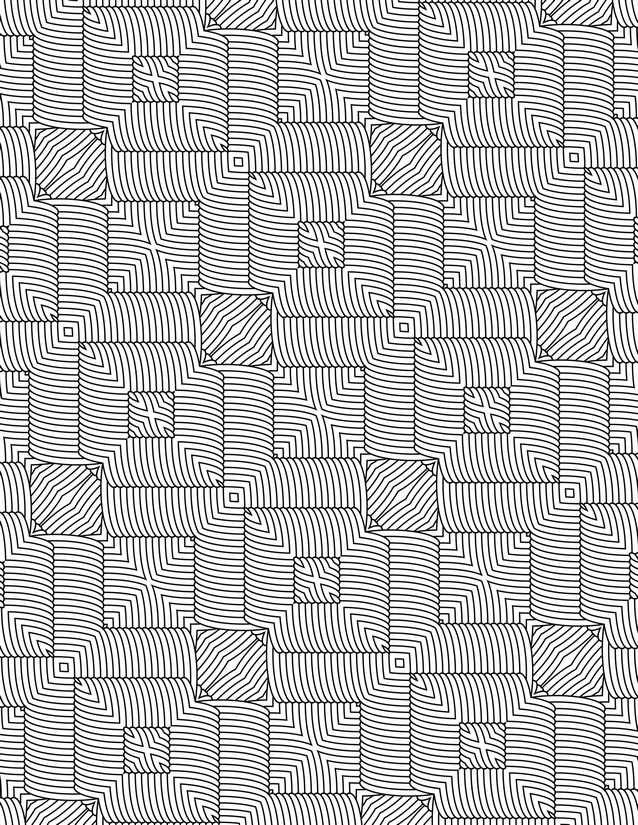 Wavy Square Tile Coloring Page, Concentric Lines Fill Each Panel