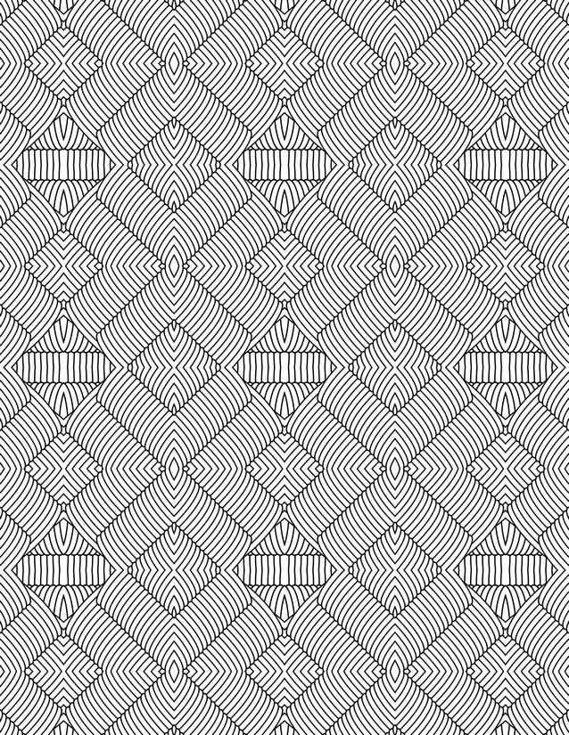 Woven Diamond Stripe Grid Coloring Page, Dense Line Fill