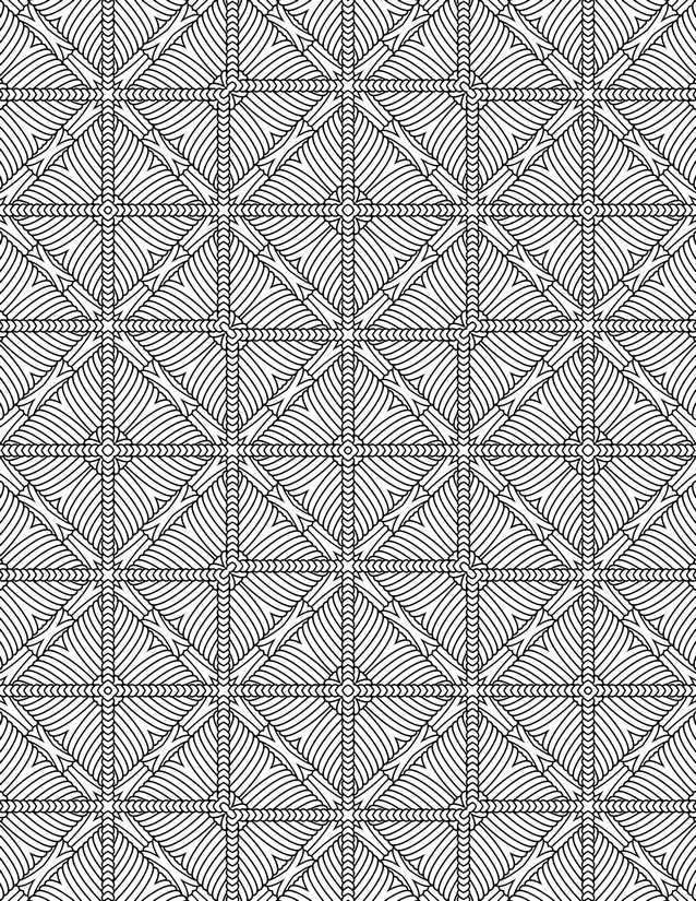 Woven Square Grid Coloring Page, Curved Lines and Braided Borders