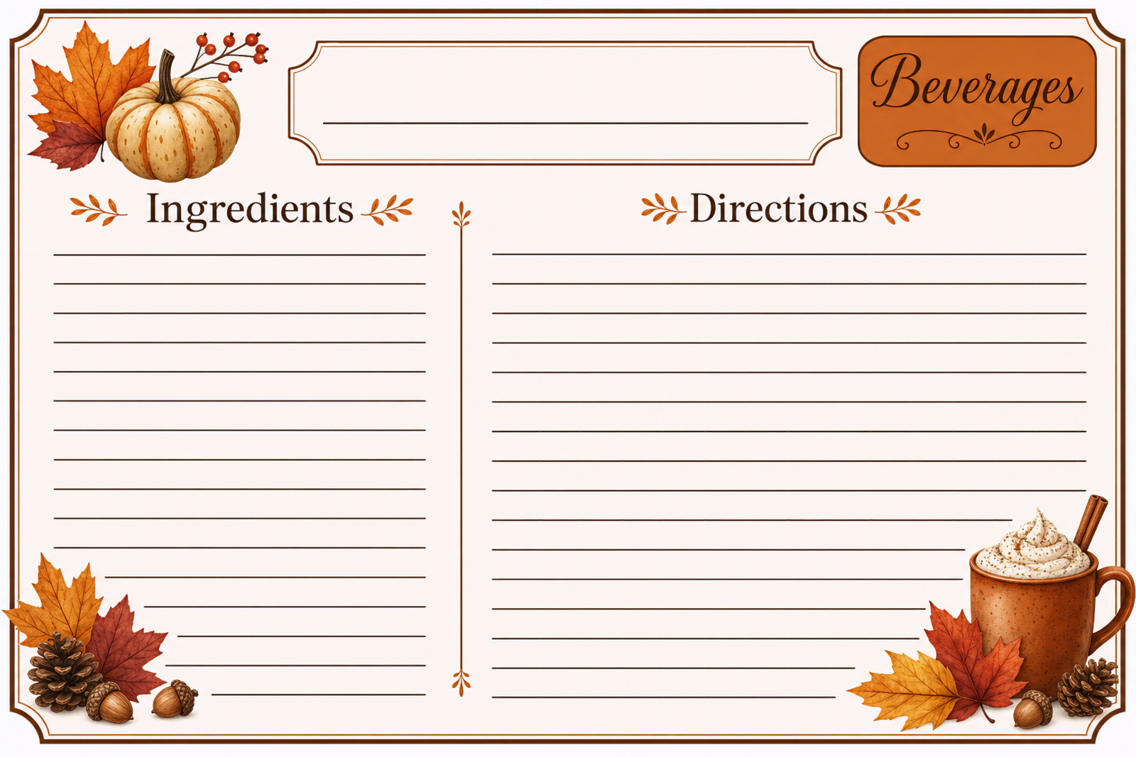 Beverages Recipe Card, Autumn Pumpkin and Spiced Mug Design
