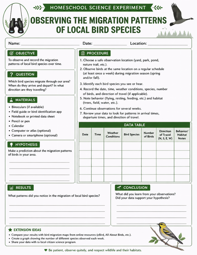 Bird Migration Patterns Lab Sheet, Multi-Week Field Observation