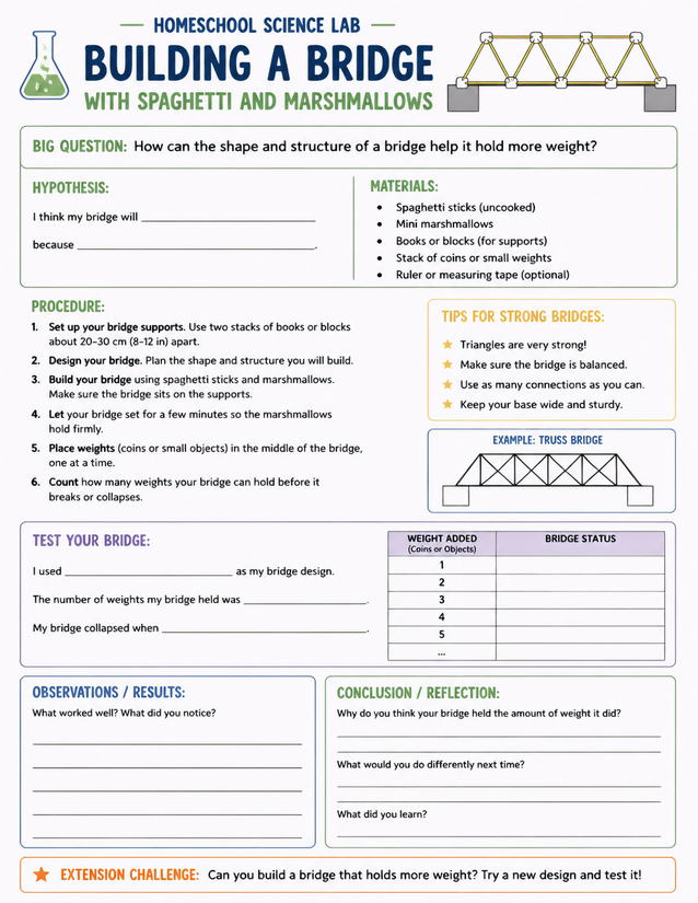 Building a Bridge with Spaghetti and Marshmallows Lab Sheet