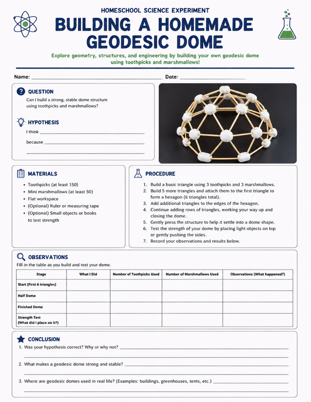 Building a Homemade Geodesic Dome, Toothpick and Marshmallow Engineering Lab