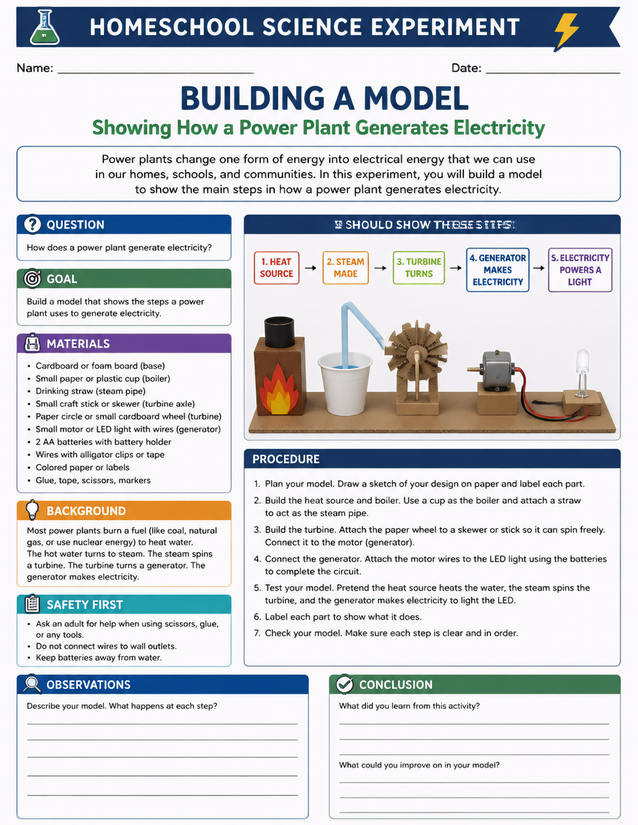 Building a Model Power Plant, Showing How Electricity Is Generated