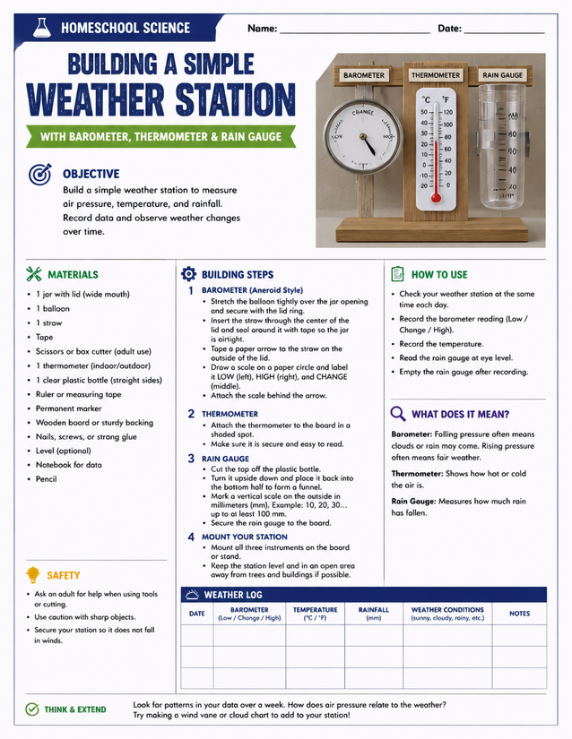 Building a Simple Weather Station with Barometer, Thermometer, and Rain Gauge