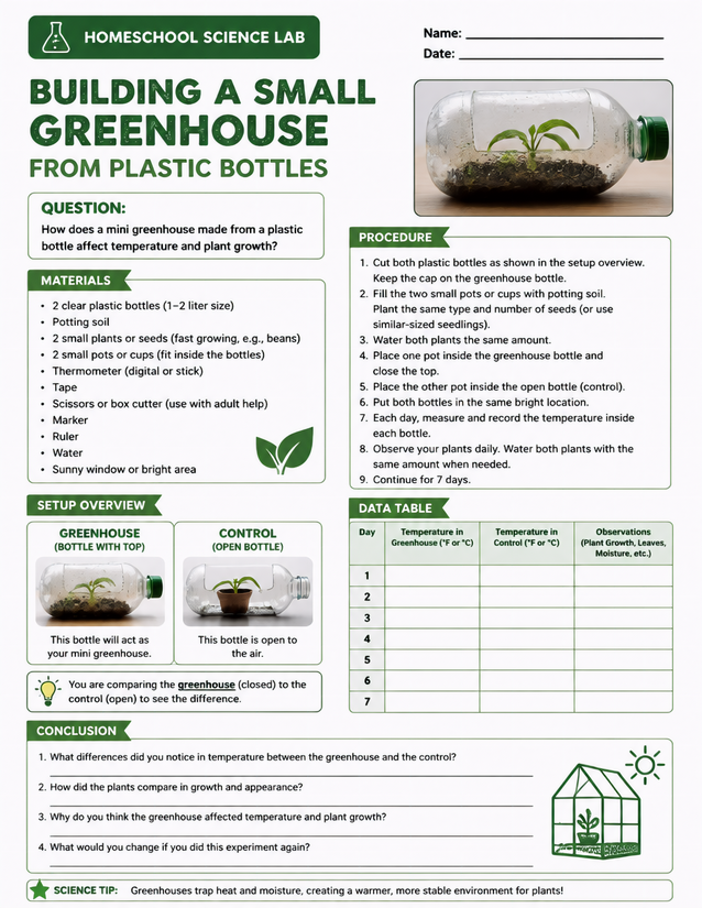 Building a Small Greenhouse from Plastic Bottles, 7-Day Lab