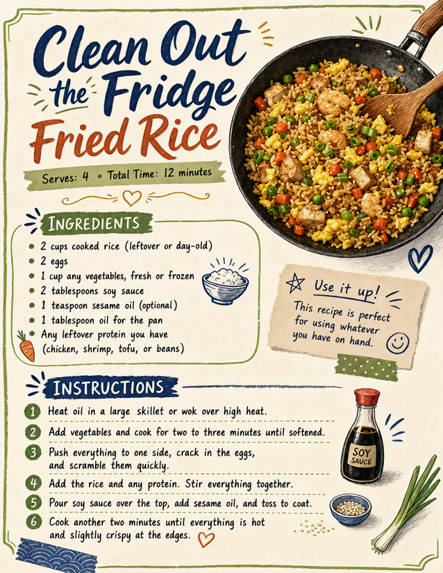 Clean Out the Fridge Fried Rice Recipe Card