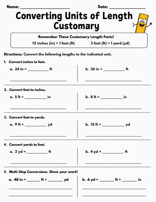 Converting Units of Length Customary, Inches Feet Yards
