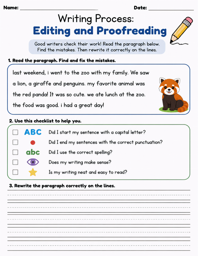 Editing and Proofreading Worksheet, Zoo Paragraph Practice