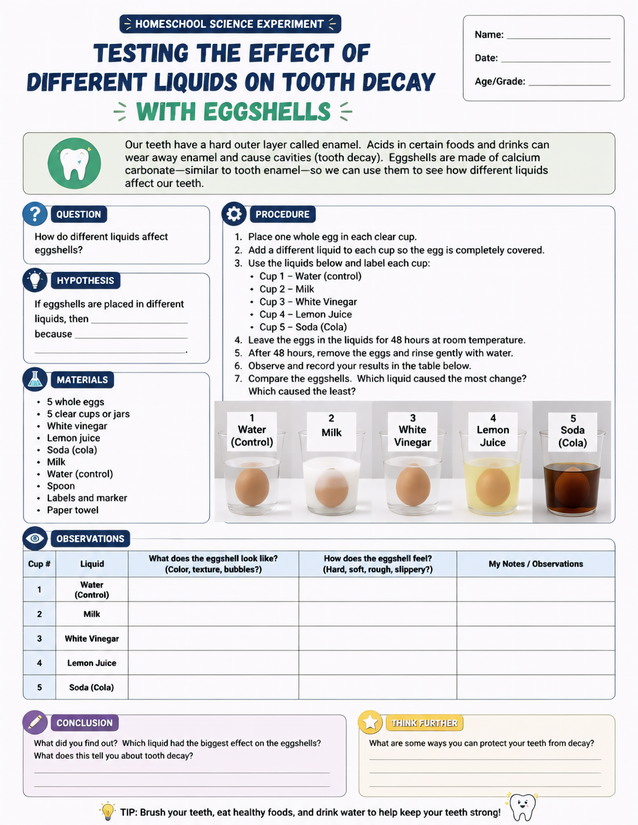 Effect of Different Liquids on Tooth Decay, Eggshell Experiment