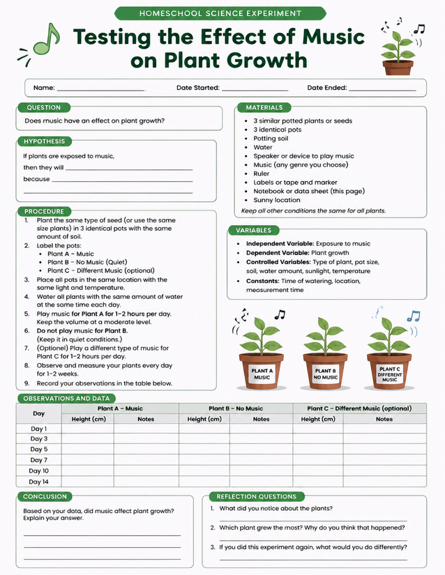 Effect of Music on Plant Growth Lab Sheet