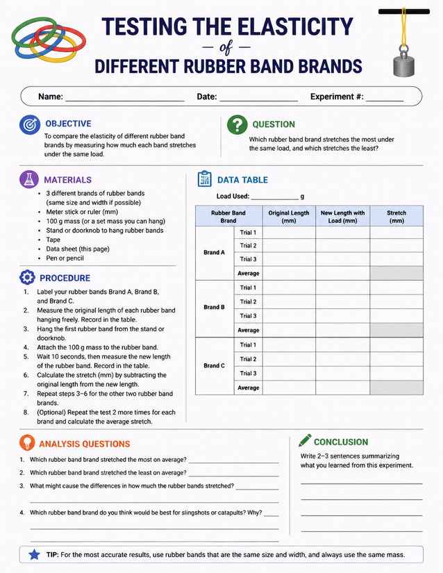 Elasticity of Different Rubber Band Brands Lab Sheet