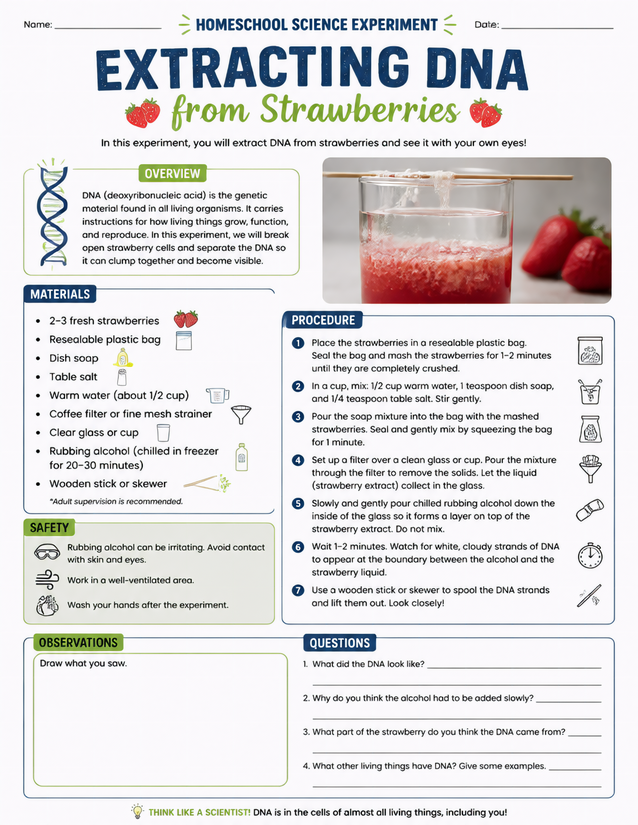 Extracting DNA from Strawberries, Homeschool Science Experiment