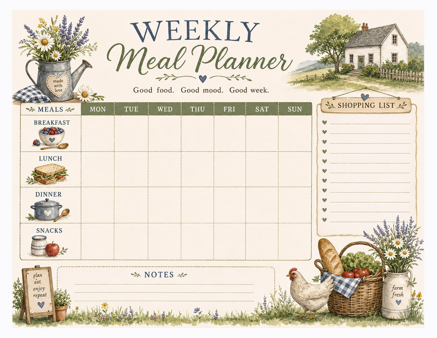 Farm Fresh Meal Planner Printable, Good Food Good Mood Good Week