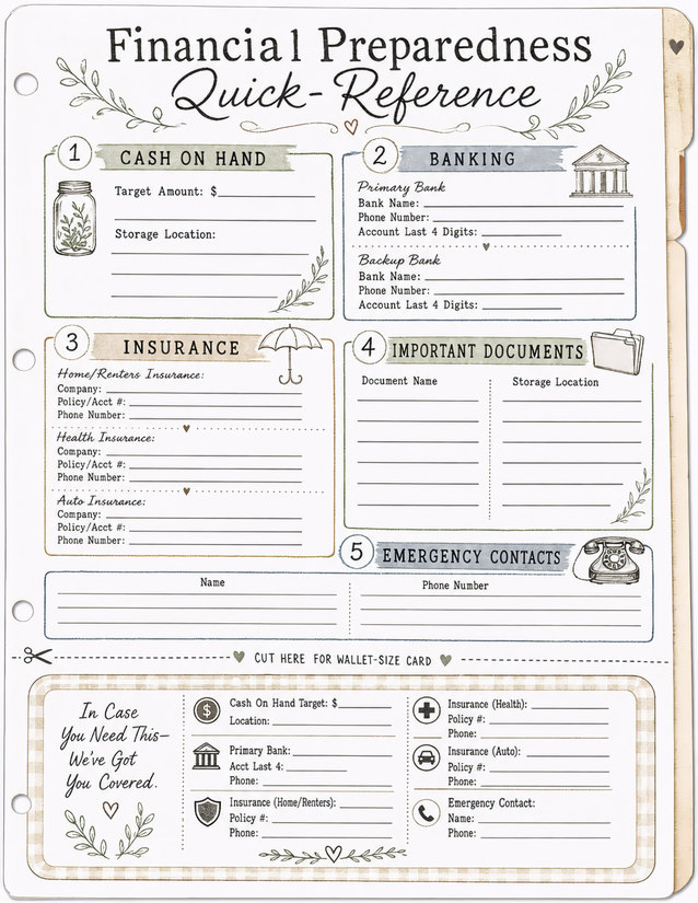 Financial Preparedness Quick Reference Card with Wallet Insert
