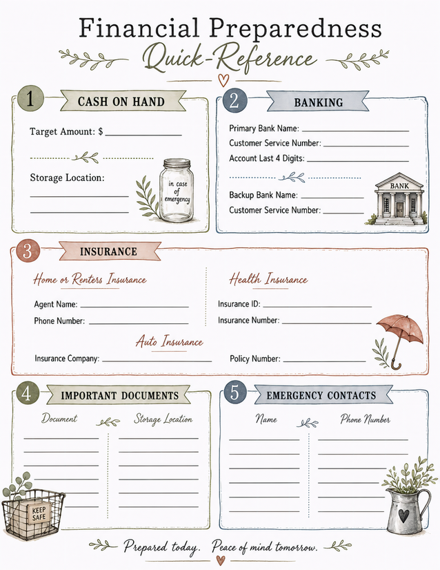 Financial Preparedness Quick Reference, Five Sections