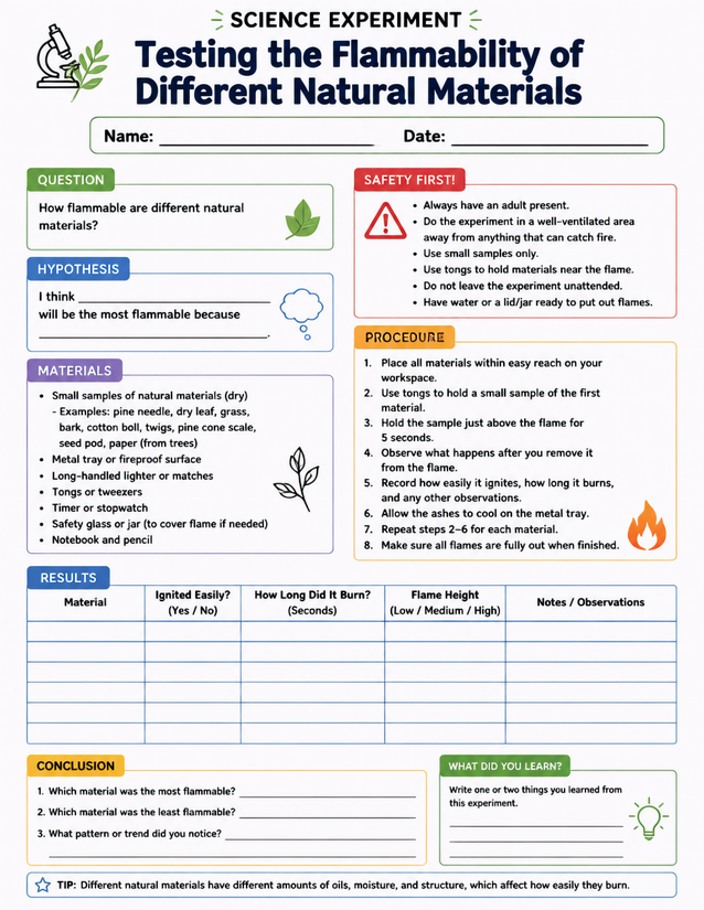 Flammability of Different Natural Materials Lab Sheet