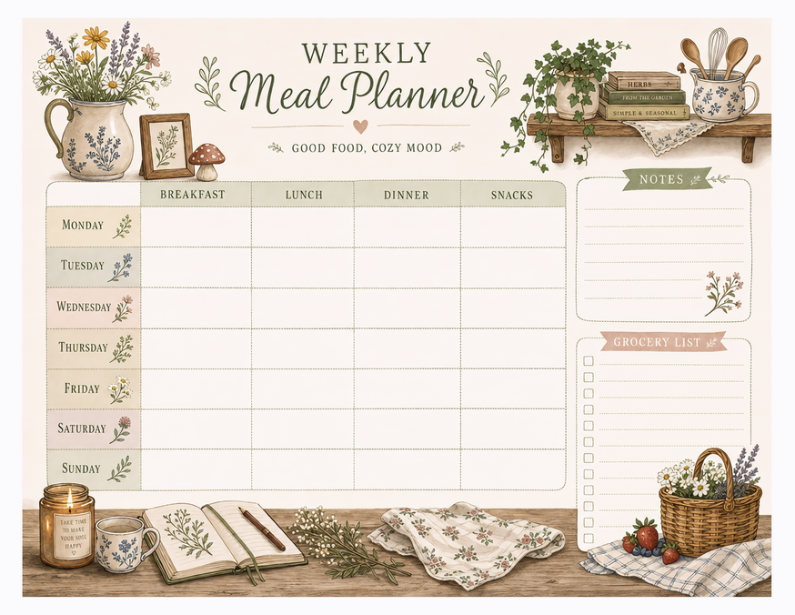 Good Food Cozy Mood Meal Planner, Cottage Kitchen Style
