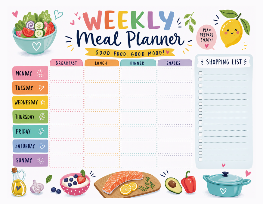 Good Food Good Mood Meal Planner, Seven Days With Shopping List