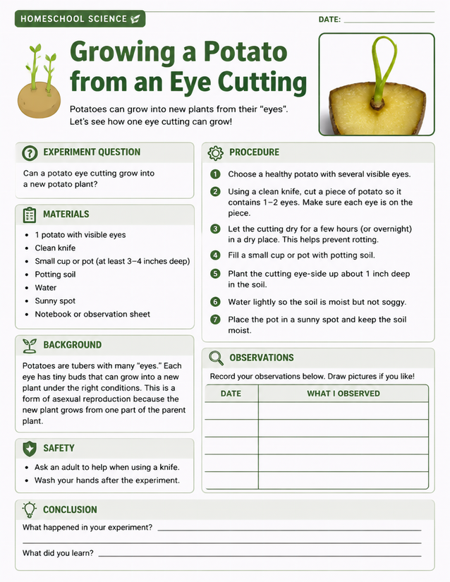 Growing a Potato from an Eye Cutting Lab Sheet