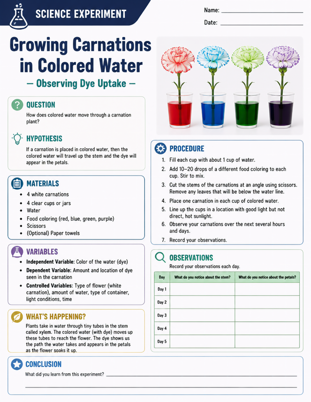 Growing Carnations in Colored Water Lab Sheet