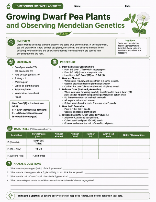 Growing Dwarf Pea Plants and Observing Mendelian Genetics