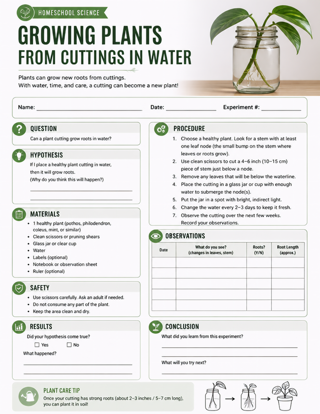 Growing Plants from Cuttings in Water, Homeschool Science Lab