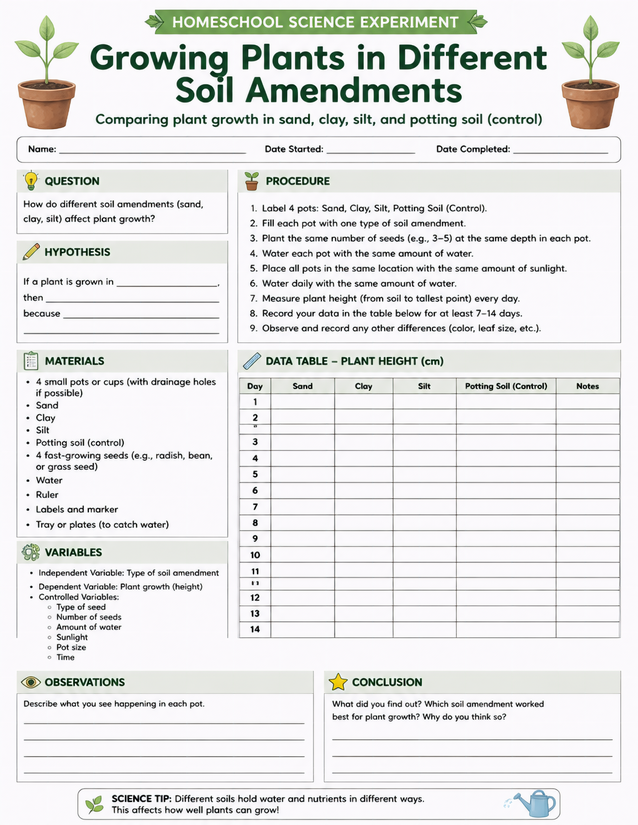 Growing Plants in Different Soil Amendments, Grades 4-7