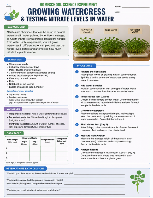Growing Watercress and Testing Nitrate Levels in Water