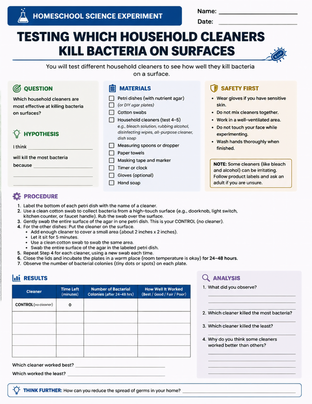 Testing Which Household Cleaners Kill Bacteria, Petri Dish Lab