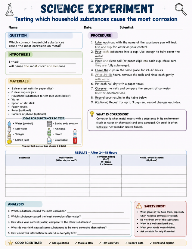 Household Substances Cause the Most Corrosion Lab Sheet