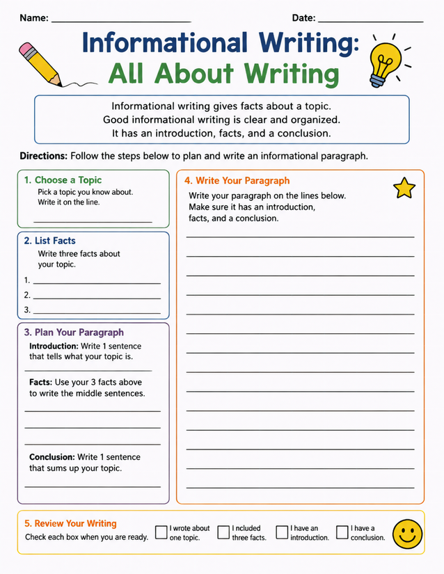 Informational Writing All About Writing Worksheet
