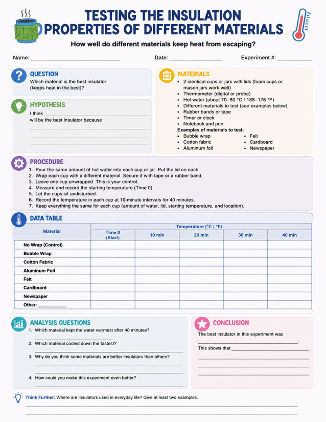 Insulation Properties of Different Materials Lab Sheet