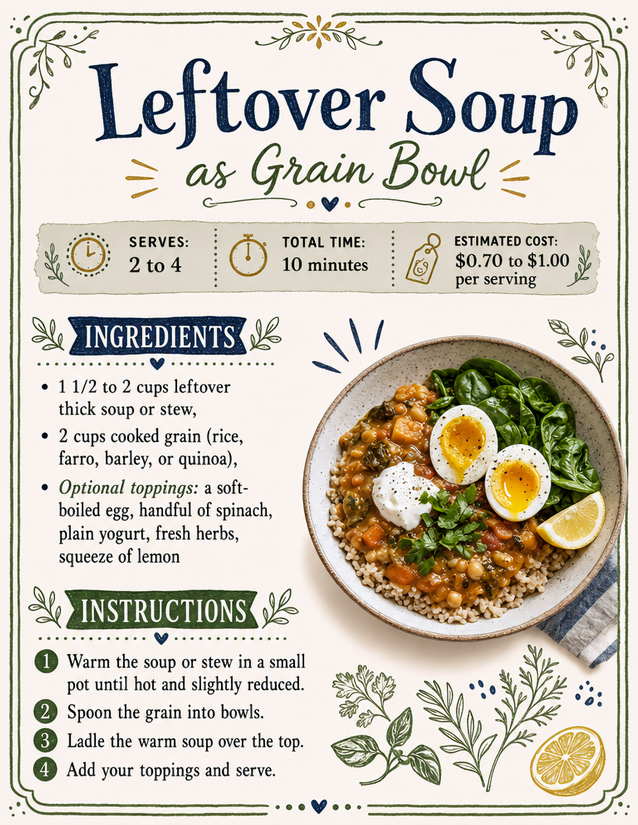 Leftover Soup as Grain Bowl Recipe Card, 70 Cents a Serving