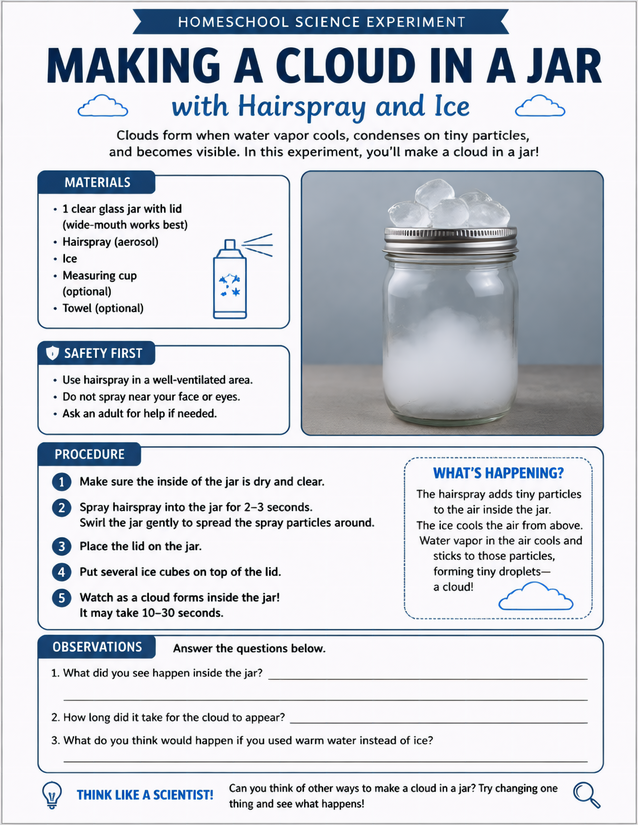 Making a Cloud in a Jar, Hairspray and Ice Experiment