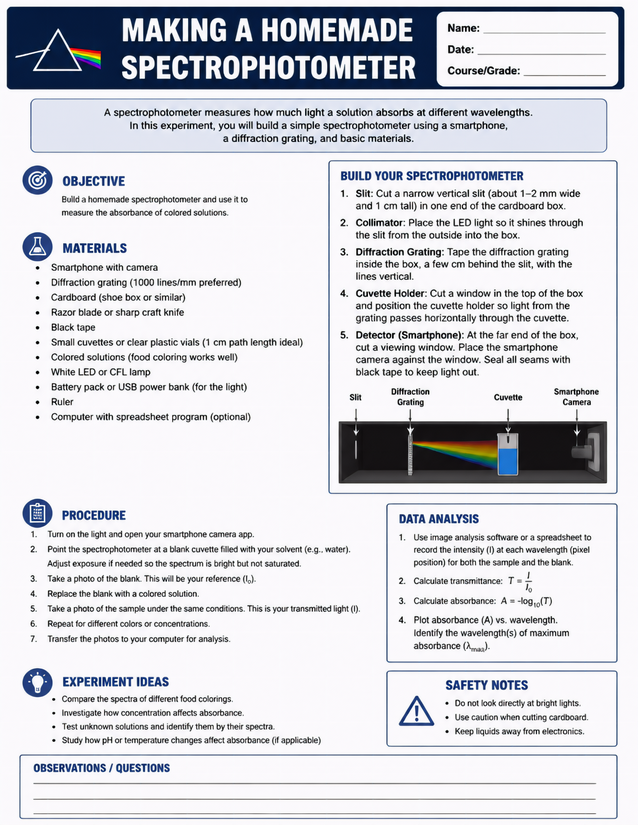 Making a Homemade Spectrophotometer, Smartphone and Diffraction Grating