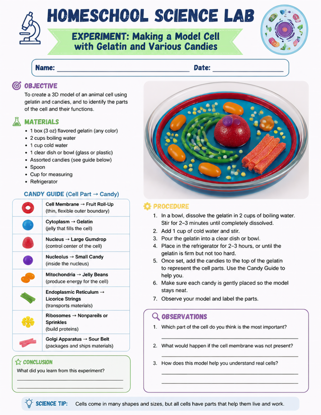 Making a Model Cell with Gelatin and Candies, Homeschool Lab