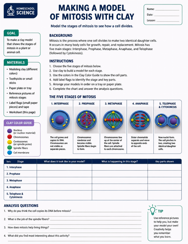 Making a Model of Mitosis with Clay, Five Stages