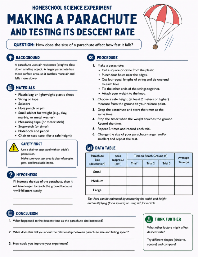 Making a Parachute and Testing Its Descent Rate